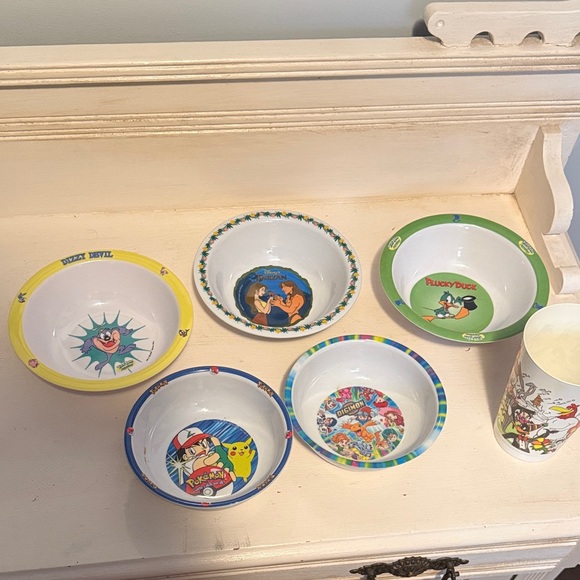 Other - Cartoon Character Bowls Set Y2K vintage Pokemon digimon tarzan looney toons (6)